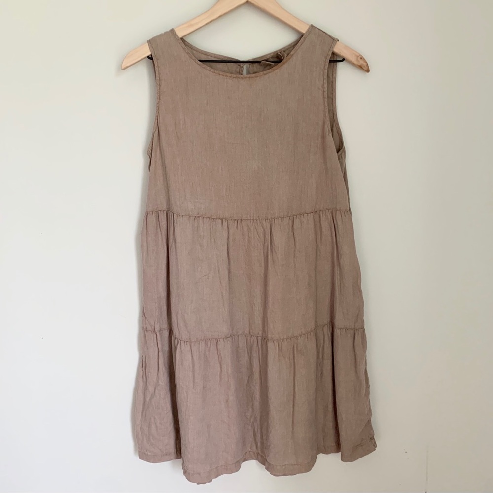 Artisan Ny | taupe tan tiered linen dress S